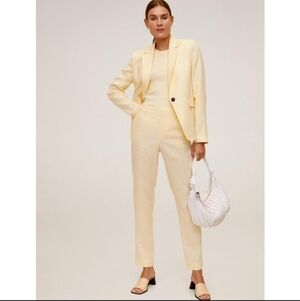 NEW Mango Boreli Blazer Pants Suit 100% Linen Butter Yellow Size 4